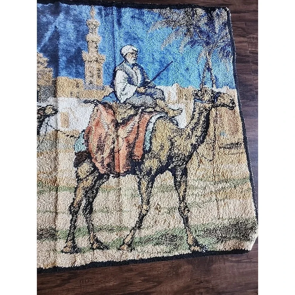 Vintage Large Camel Middle Eastern Scene Wall Hanging Tapestry 39 X 20